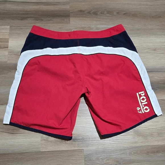 Vintage Polo 67 Red Nautical Swim Shorts Size 40 - Picture 1 of 10